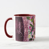 Chic floral Burgundy roze paarse glitter monogram Mok (Links)