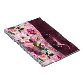 Chic floral Burgundy roze paarse glitter monogram Notitieboek (Rechterzijde)
