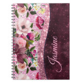 Chic floral Burgundy roze paarse glitter monogram Notitieboek (Voorkant)