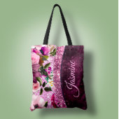 Chic floral Burgundy roze paarse glitter monogram Tote Bag
