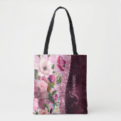 Chic floral Burgundy roze paarse glitter monogram Tote Bag (Voorkant)