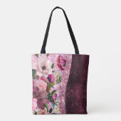 Chic floral Burgundy roze paarse glitter monogram Tote Bag (Achterkant)