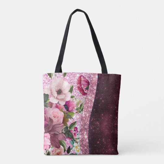 Chic floral Burgundy roze paarse glitter monogram Tote Bag (Achterkant)