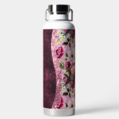Chic floral Burgundy roze paarse glitter monogram Waterfles (Achterkant)