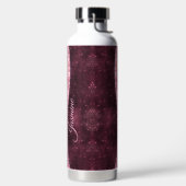 Chic floral Burgundy roze paarse glitter monogram Waterfles (Links)