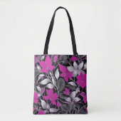 Chic Floral Canvas tas met roze en zilveren blader (Voorkant)