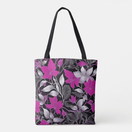 Chic Floral Canvas tas met roze en zilveren blader (Achterkant)