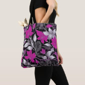 Chic Floral Canvas tas met roze en zilveren blader (Dichtbij)