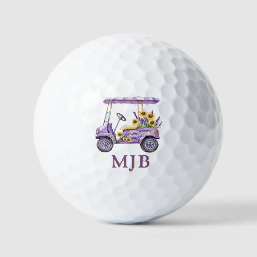 Chic Floral Cart Personalized 3 Initial Monogram Golfballen (Voorkant)