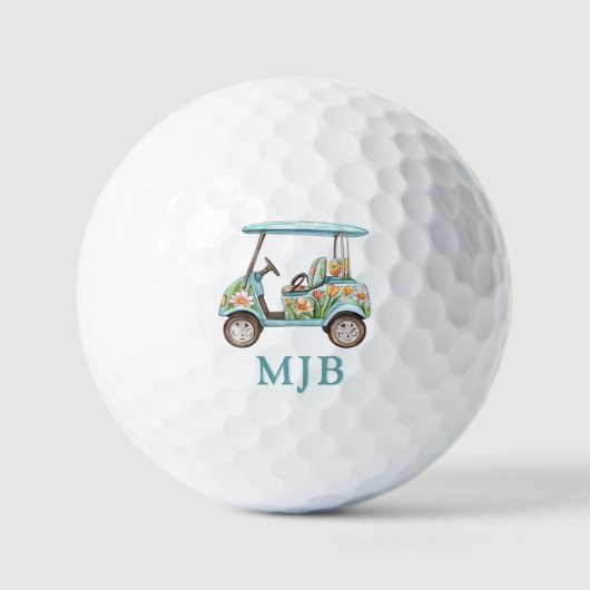 Chic Floral Cart Personalized 3 Initial Monogram Golfballen (Voorkant)