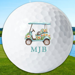 Chic Floral Cart Personalized 3 Initial Monogram Golfballen
