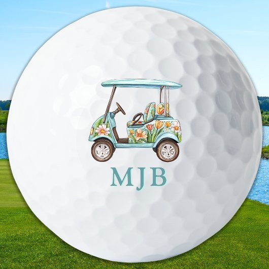 Chic Floral Cart Personalized 3 Initial Monogram Golfballen