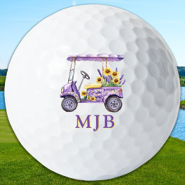 Chic Floral Cart Personalized 3 Initial Monogram Golfballen
