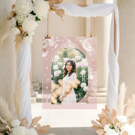 Chic Floral Celestial Moon Stars Photo Quinceanera Acryl Bord