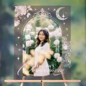 Chic Floral Celestial Moon Stars Photo Quinceanera Acryl Bord (Neutraal)