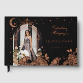 Chic Floral Celestial Moon Stars Photo Quinceañera Gastenboek (Voorkant)