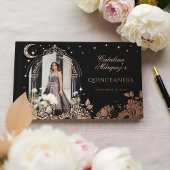 Chic Floral Celestial Moon Stars Photo Quinceañera Gastenboek
