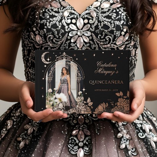 Chic Floral Celestial Moon Stars Photo Quinceañera Gastenboek