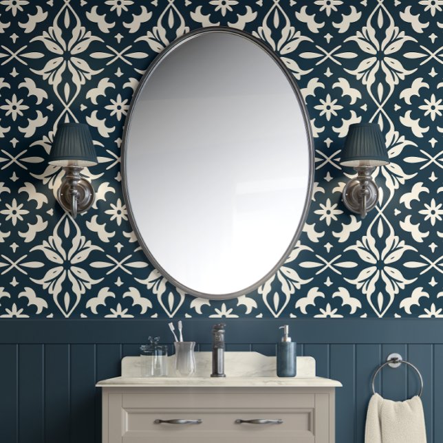 Chic Floral Charm - Diep Blauwgroen & Crème - Ecle Behang (Chic Floral Charm - Deep Teal & Cream - Eclectic Peel and Stick Wallpaper)