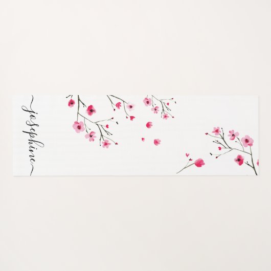 Chic floral Cherry Blossom Name Script Yogamat (Achterkant (horizontaal))