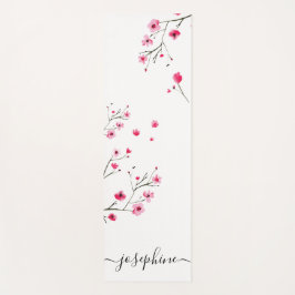Chic floral Cherry Blossom Name Script Yogamat