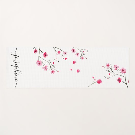 Chic floral Cherry Blossom Name Script Yogamat (Voorkant (horizontaal))
