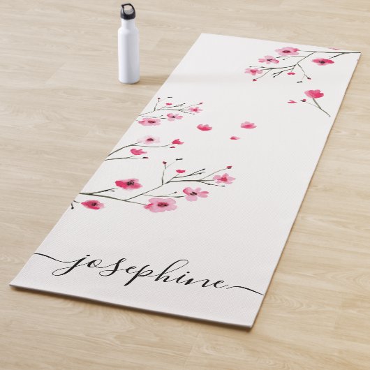 Chic floral Cherry Blossom Name Script Yogamat (In situ)
