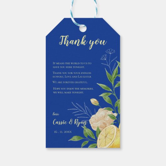 Chic Floral Citrus Citrus bruiloft Bedankt Bericht Cadeaulabel (Achterkant)