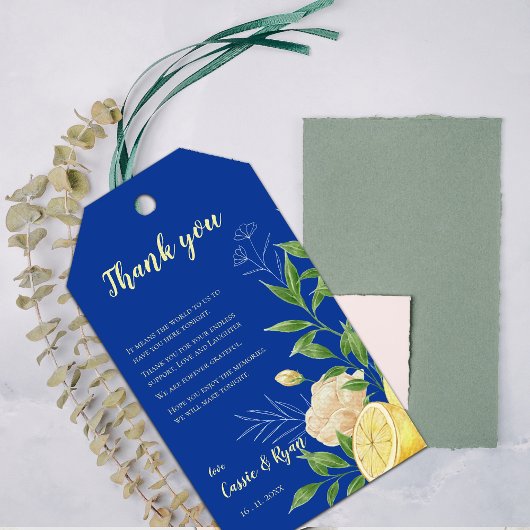 Chic Floral Citrus Citrus bruiloft Bedankt Bericht Cadeaulabel