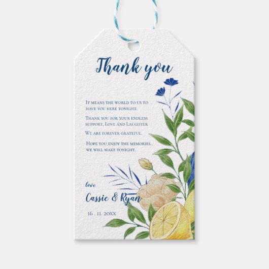 Chic Floral Citrus Citrus bruiloft Bedankt Bericht Cadeaulabel (Voorkant)