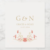 Chic Floral Crest Initialen Trouwtafel Nummer Wijn Etiket (Enkel label)