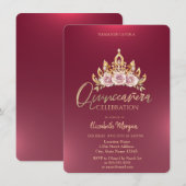 Chic Floral Crown Bourgondië Quinceañera Kaart (Voorkant / Achterkant)