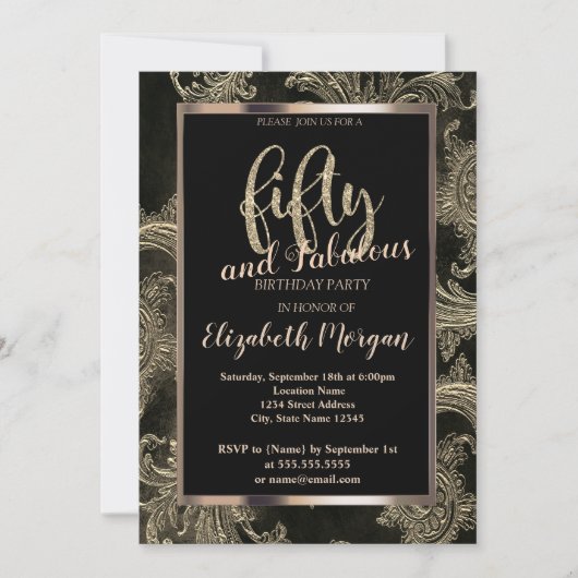 Chic Floral Damask Lijst 50th Birthday Kaart (Voorkant)