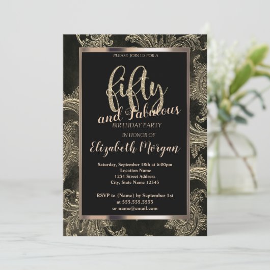 Chic Floral Damask Lijst 50th Birthday Kaart (Staand voorkant)