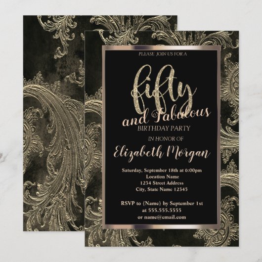 Chic Floral Damask Lijst 50th Birthday Kaart (Voorkant / Achterkant)