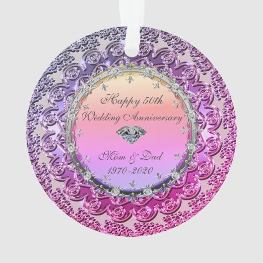 Chic Floral Diamond 50th Wedding Jubileum Ornament (achterkant)