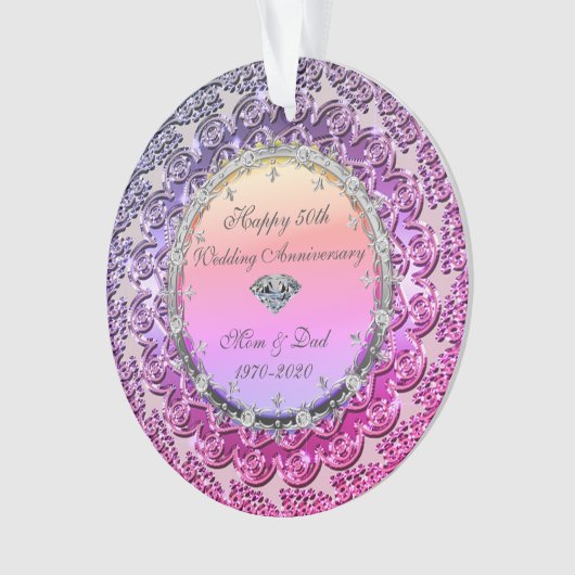 Chic Floral Diamond 50th Wedding Jubileum Ornament (voorkant)