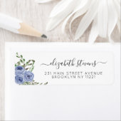 Chic Floral Dusty Blue Waterverf Roos Script Etiket (Insitu)