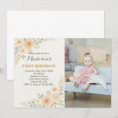 Chic Floral Eerste Verjaardag Uitnodiging (Voorkant / Achterkant)