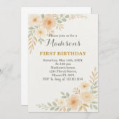 Chic Floral Eerste Verjaardag Uitnodiging (Voorkant / Achterkant)