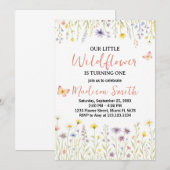 Chic Floral Eerste Verjaardag Uitnodiging (Voorkant / Achterkant)