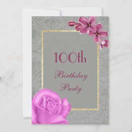 Chic Floral & Elegant Damask 100th Birthday Kaart