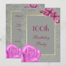 Chic Floral & Elegant Damask 100th Birthday Kaart