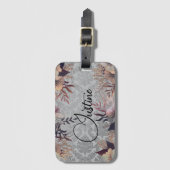 Chic Floral Elegant Damask gepersonaliseerd Bagagelabel (Voorkant (verticaal))