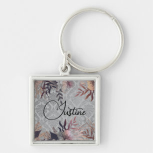 Chic Floral Elegant Damask gepersonaliseerd Sleutelhanger