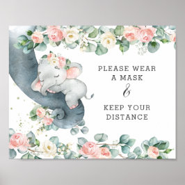 Chic Floral Elephant Draag een Masker houdt afstan Poster