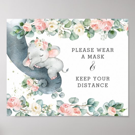 Chic Floral Elephant Draag een Masker houdt afstan Poster (Voorkant)