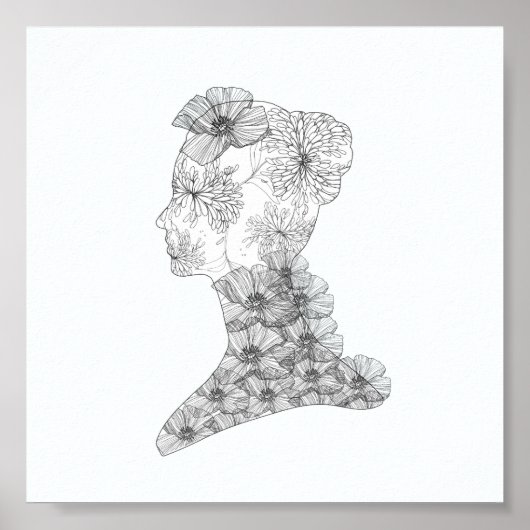 Chic Floral Face Illustration Mode Poster (Voorkant)