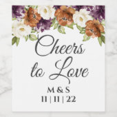 Chic Floral Fall Wedding Cheers to Love Wijn Etiket (Enkel label)