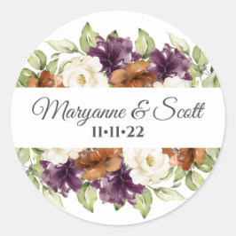 Chic Floral Fall Wedding Invitation Seal Ronde Sticker